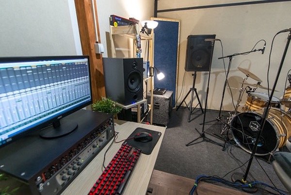 Homemade Music Studio Interior With Drum