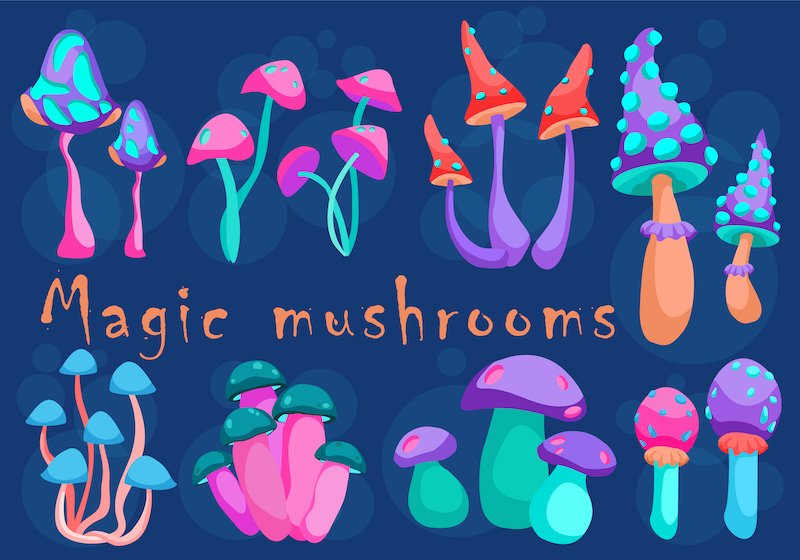 Cartoon magic mushrooms